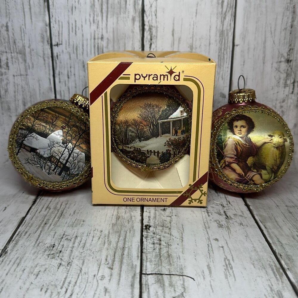 PYRAMID Victorian Style 90s Satin Sheen Christmas Ornaments 1990 1991 1994 Rauch